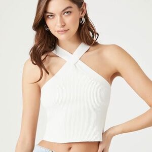 F21 White Ribbed Crisscross Crop top Size Medium (NWT)